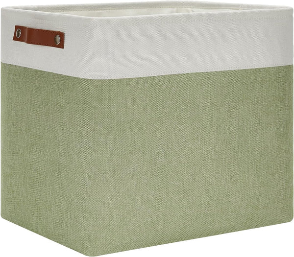 DULLEMELO Large Storage Basket, 17"x12"x15", Fabric Organizer for Clothes, Books, Toys (White & Green)