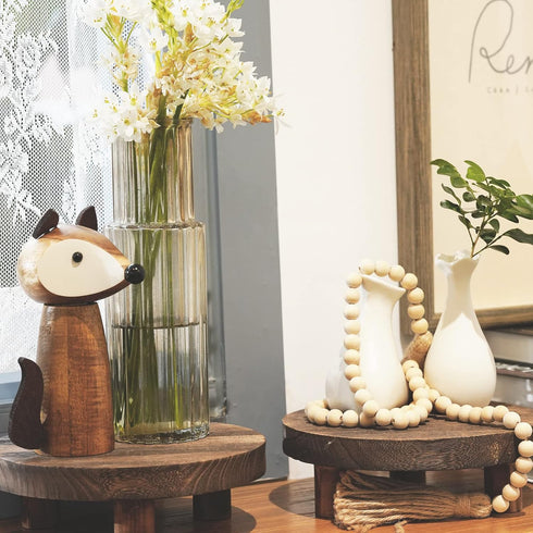 2pcs 8.46IN Yangbaga Wooden Stool Display Stand, Round Plant Stand Wood-Flower Pot Supports Plant for Indoor Outdoor