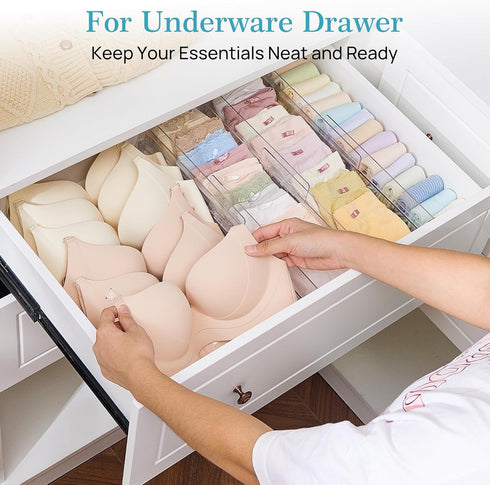 12 Pack 4" 10.2"-16.5" Vtopmart Drawer Dividers for Clothes, High Adjustable Expandable Dresser Drawer Organizer, Clear