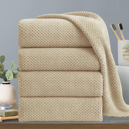 Extra Large Bath Towels Set 35x70 Inches - Beige Luxury 600 GSM