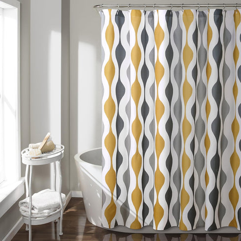 Lush Decor Mid Century Geo Shower Curtain, 72" x 72", Gold & Gray
