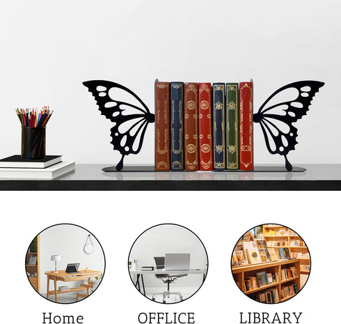 Natrlart Butterfly Metal Bookends Cute Butterfly Book Ends for Shelves Bookshelf Decorative Objects Home Office Desk