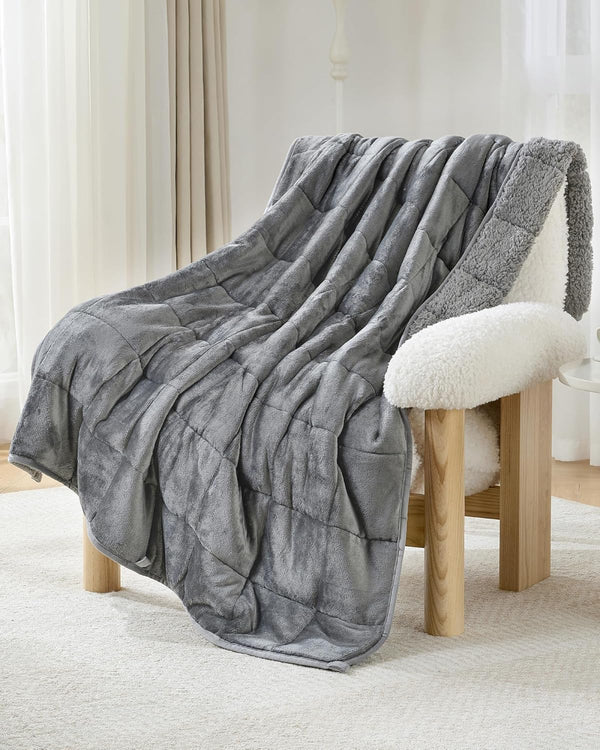 Weighted Blanket 15lbs for Adults, Ultra-Soft Sherpa Fleece Reversible Weighted Throw Blanket