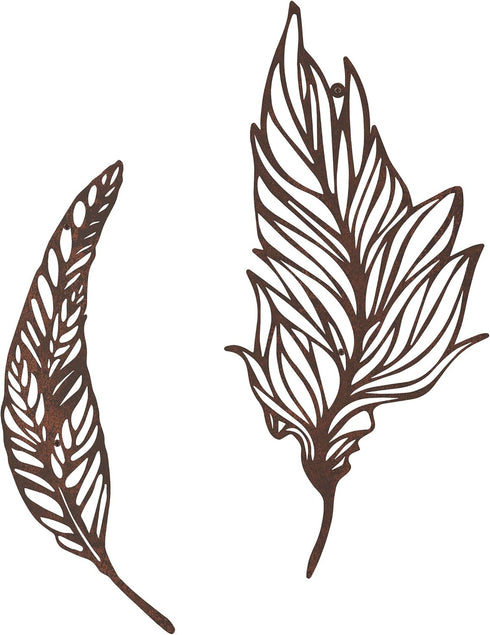 Decor-Set Lavish Home Wall of Two Metal Feather Hanging Wall Art Laser Cut Contemporary Nature Sculpture for Living