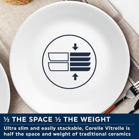 Corelle Vitrelle 4-Piece 18-Oz Soup/Cereal Bowls, Chip & Crack Resistant Glass Dinnerware Set, Winter Frost White