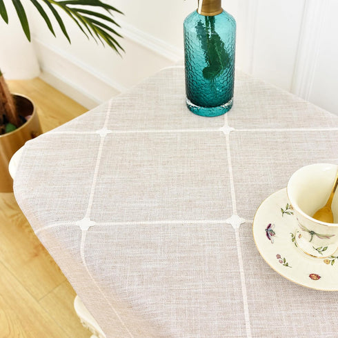24 24 inch NEWISHER Farmhouse Embroidered Plaid Tablecloth Lattice Fabric Bedside Table Cloth Rustic Checkered Brown