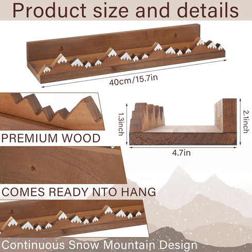 3 Wenqik Pcs Snow Mountain Floating Shelves Wood Nursery Book Shelves Wall Mounted Rustic Floating Ledge for Kids