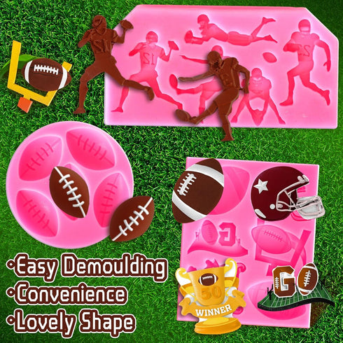Whaline 3Pcs Football Fondant Mold, Sports Theme Silicone Mold for Cupcake Sugar Craft and Baking