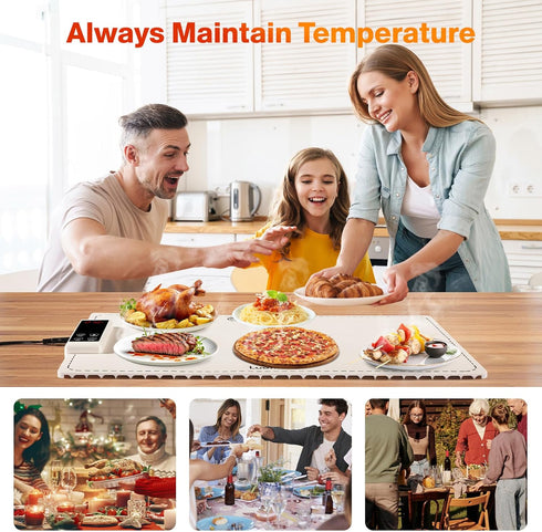 4 6 5 Settings, Countertop, Warming Mat for Food, Graphene & Aluminum Foil Full Surface Heating Electric Warming Tray