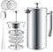 Belwares 34 oz French Press Coffee Maker, Double Insulated Stainless Steel with 2 Extra Screens and Coffee Spoon
