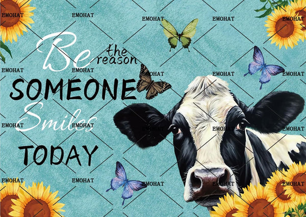 EMOHAT Metal Tin Sign, Sunflowers Animal Cow Flower Decoration, Rustic Farmhouse Wall Art for Living Room Bedroom