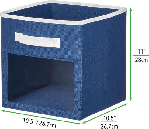 Closet 4 Pack, mDesign Fabric Nursery/Playroom Storage Organizer Bin Box with Front Handle/Window for Cube Furniture