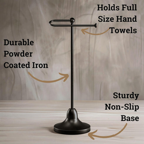 Countertop 17 Inch Counter Hand Towel Holder for Bathroom - Tall Black Free-Standing Hand Towel Stand for Bathroom