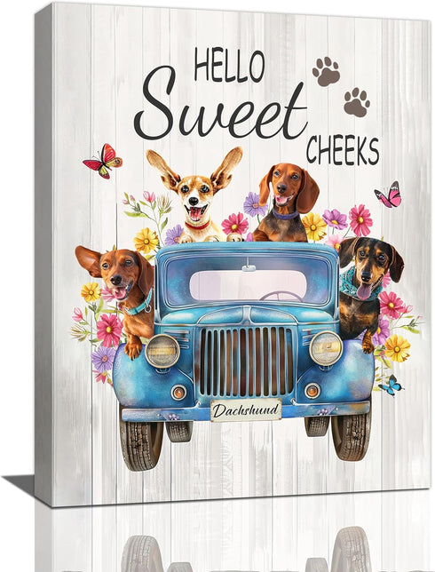 Dachshund Dog Wall Art, Funny Driving Car Pictures, Rustic Sausage Dog Truck Decor for Bathroom Kitchen Living Room