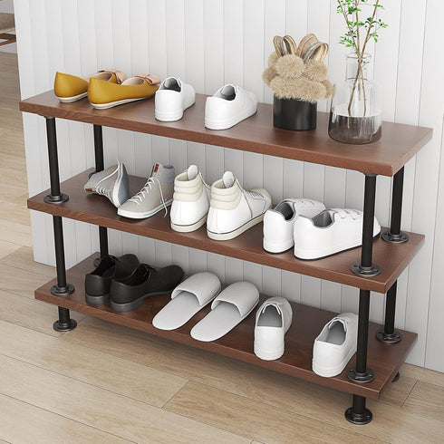 MUZIK 3-Tier Industrial Pipe Table Leg Set - Rustic Iron Pipe Shelves for Shoe Rack, Kitchen Rack, Storage Organizer