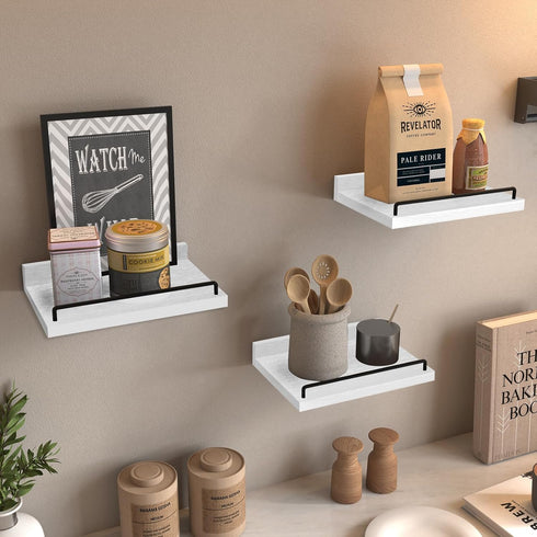 6X9 Inches Set 3 RYOFOBETTO Small Floating Shelf, Farmhouse Wall Shelves for Living Room, Bedroom, Picture Frames