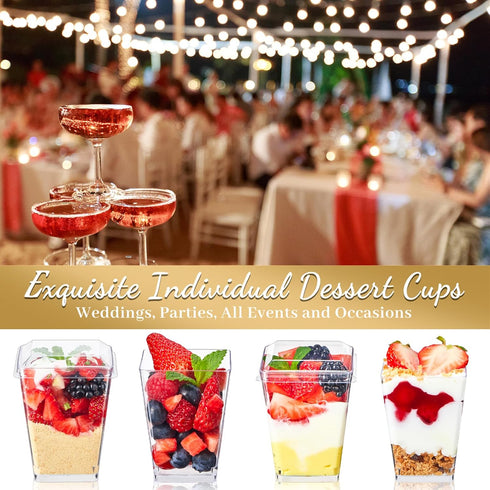 50 Pack 5 oz TOFLEN Plastic Dessert Cups with Lids for Party, Mini Dessert Cups with Spoons Dessert Shooter Cups