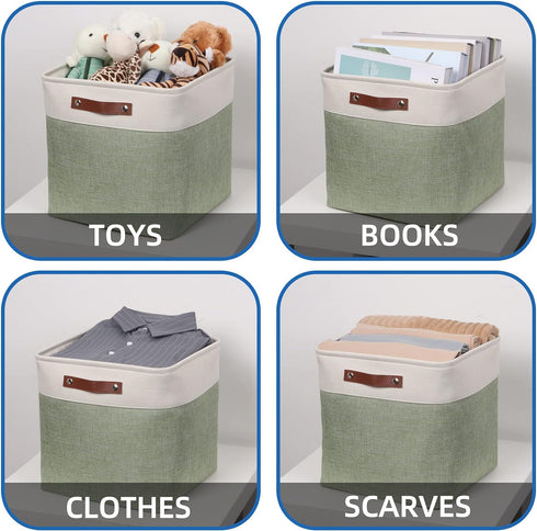 Temary Cube Storage Baskets for Shelves, 4-Pack Fabric Storage Basket for Organizing Clothes, 13 Inch, White & Green