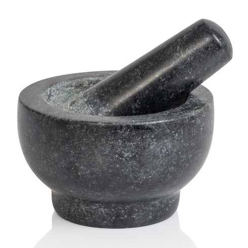 Set 5 Inch Maxam Mortar and Pestle - - Heavy Natural Granite Spice Grinder Bowl, Herb Crusher, Make Fresh Guacamole at