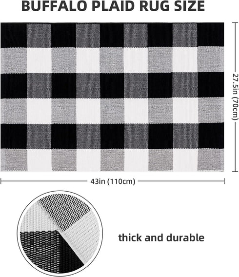 joybest Buffalo Plaid Doormats Rug 27.5 x 43 Inches, Black and White Checkered Cotton Hand-Woven Front Doormat for