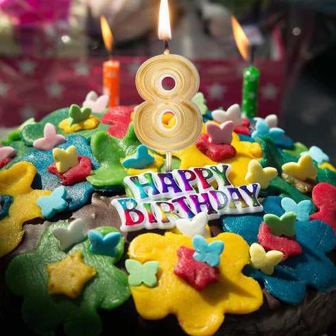 Luter Gold Glitter Happy Birthday Cake Candles, Number 3 Birthday Candle Topper Decoration
