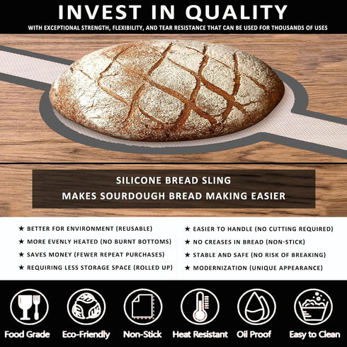 Silicone Bread Sling: KITMAL Non Stick Baking Mat for Dutch Oven, Reusable with Long Handles for Sourdough Baking