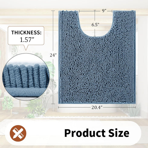 Yimobra Luxury Shaggy U-Shaped Contour Toilet Bath Mat, 24.4 x 20.4 Inches, Denim Blue, Soft, Non-Slip, Machine-Washable