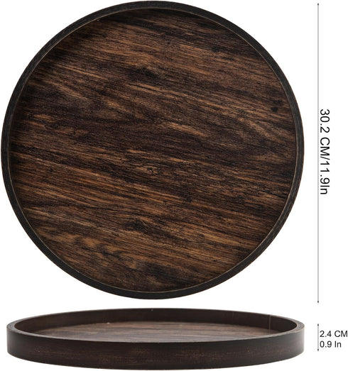 Counter Rustic Round Wood Decorative Coffee Table Tray Farmhouse Decor with Wood Texture Boho Ottoman Serving Tray