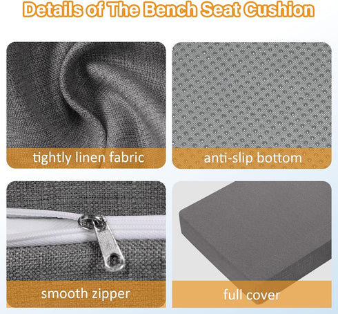 Navenwelle 32x12x2 Linen Bench Cushion, Strengthen Breathable Indoor Seat Cushions, High-Density Bench Pad