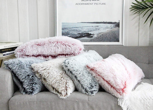 Uhomy 2 Packs Fluffy Accent Pillow Covers, 20"x12", Soft Gray Ombre Faux Fur for Home Decor, 50x30cm