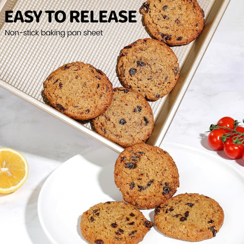 Quarter Sheet Pan, Non-Stick Baking Sheet, Cookie Sheets For Baking With Square Texture Pattern, Thicker Carbon Steel Slick Baking Pan Tray by Vinino
