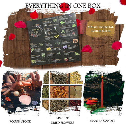 132 Witchcraft Supplies Kit PCS, Wiccan Supplies and Tools, Including Witchcraft Herbs, Spell Candles, Crystals
