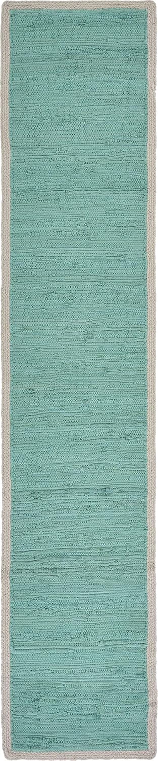 LR Home Bordered Turquoise Table Runner, 1'-4" X 6'-8"