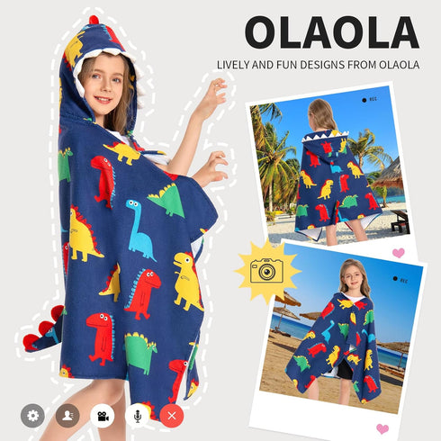 3-12 28" 53" OLAOLA Colorful Dinosaur Hooded Towel for Kids Years, x Soft Thick Absorbent Beach Towels, Toddler Bath
