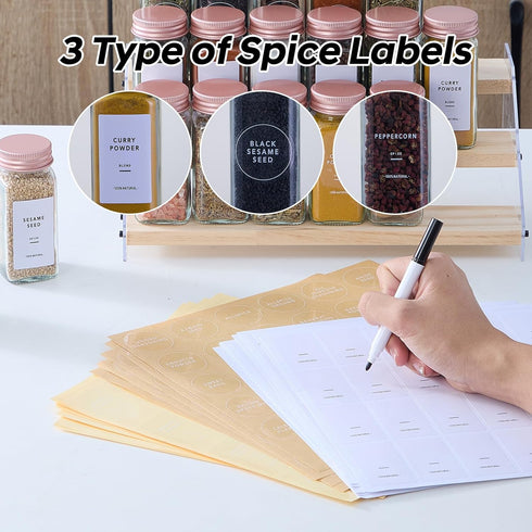 24 4oz Pcs Glass Spice Jars with Labels and Pink Metal Caps, Empty Spice Containers with Shaker Lids, Funnel