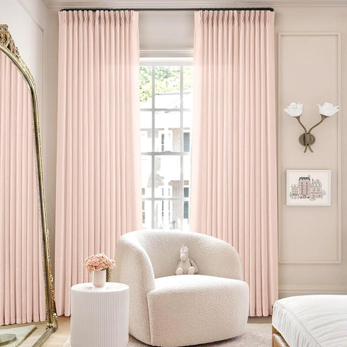Pinch 84 Inch 2 Light Pink Linen Curtains Pleated Length Panels for Nursery Baby Girls Bedroom Semi Sheer Light
