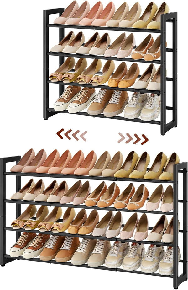 FAVOOSTY 4-Tier Expandable Shoe Rack, Adjustable Shoe Shelf Storage Organizer Space Saving