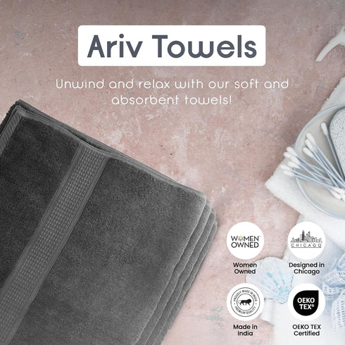 Pack 4, 100% Ariv Premium Bath Towels of Cotton, Large, Super Soft, Highly Absorbent, Quick Dry, Durable, Comfortable