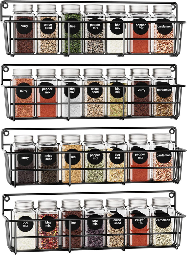 Spice Rack Organizer Wall Mount, Hanging Spice Pantry Storage Shelf Organization, 4 Pack Space Saving Seasoning