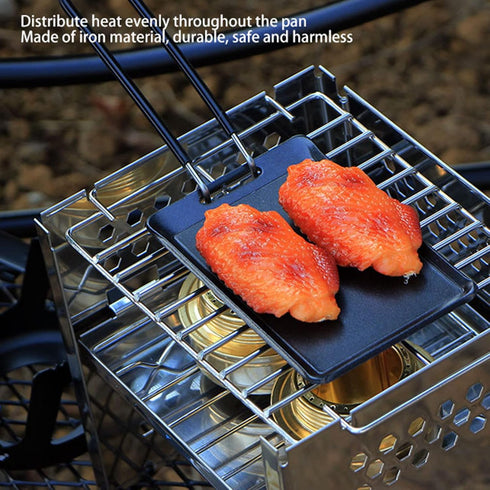 Small Nonstick BBQ Grill Pan, 5.1 x 3.4 in with Detachable Handle, Multipurpose for Kitchen, Traveling, Camping