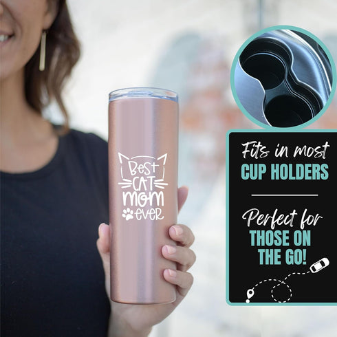 Brooke & Jess Designs Cat Tumbler - 20 oz Funny Cat Mom Gifts for Women, Insulated Mug for Coffee or Tea