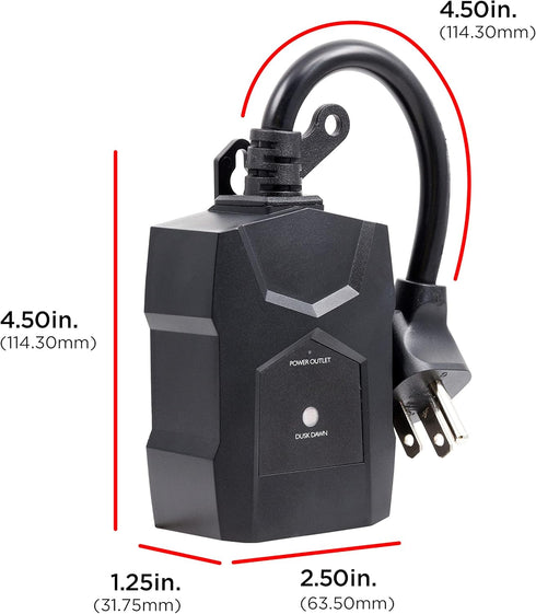 2 Pack, 71069 UltraPro Outdoor Dusk to Dawn Outlet Timer, WeatherResistant Light Sensor Plug, Single Outlet Automatic