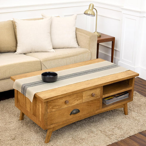 Solino Home Stripe Linen Table Runner 48 Inches - 100% Pure Linen