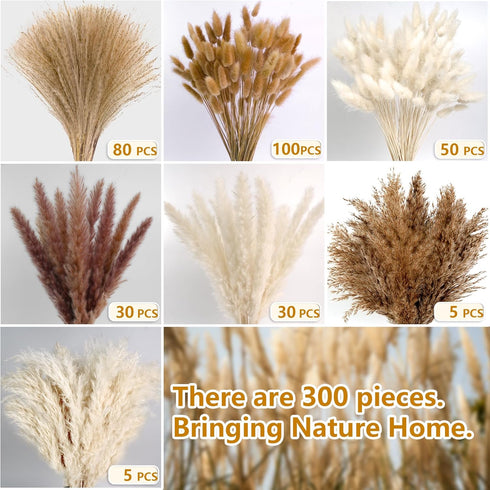 CKBT 300 PCS Dried Pampas Grass Decor, Dried Flower Bouquets for Wedding, Home, Centerpiece Table, Modern Home, Western