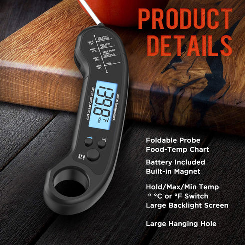 Digital Meat Thermometer, Instant Read Waterproof Food Thermometer for Grill, BBQ, Turkey, Cooking