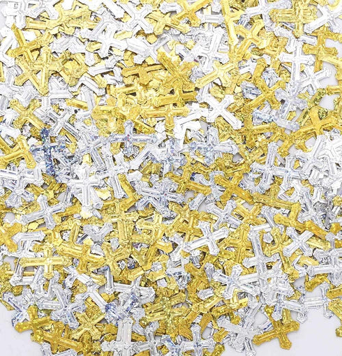 1.6 Ounce Crossed Christening Confetti - Gold Silver Glitter Cross Metallic Sequins for Party Decoration