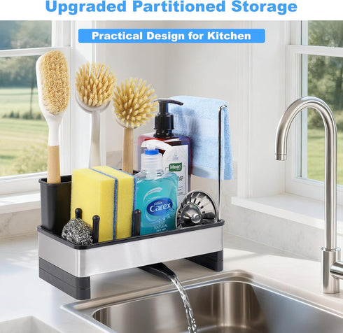 Ouletoy Countertop Kitchen Sink Caddy Organizer, Stainless Steel Sponge Holder, Kitchen Caddy Sink Organizer with Dish
