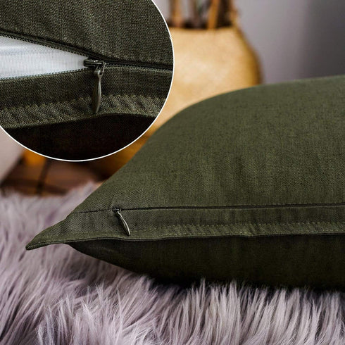 Jeanerlor Cotton Linen Decorative Throw Pillow Case Cushion Cover, 12"x20" (30 x 50cm), 2 Pcs, Olive Green with Twin