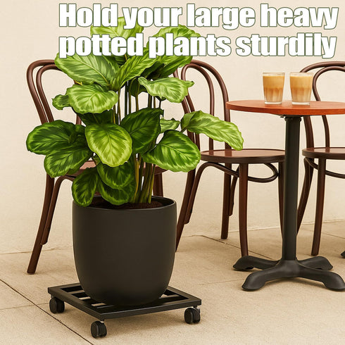 DEELF OUTLET 1 Packs 12 inches Large Metal Plant Caddy with PU Wheels Square Planter Dolly Pot Mover Rollers Wrought