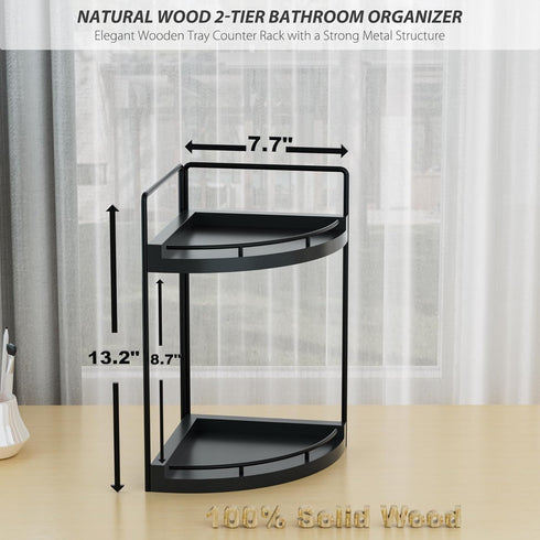 Counter 2 (Black-2 Corner Bathroom Organizer, Tier Wood Vanity Storage, Waterproof Skincare Shelf for Kitchen
